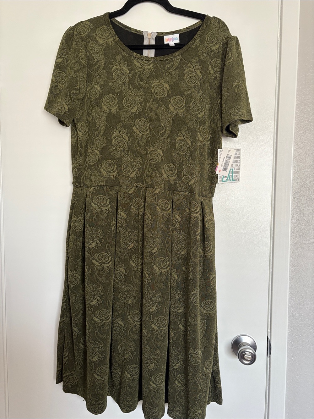 LuLaRoe Olive Green Floral Fit-and-Flare Dress
